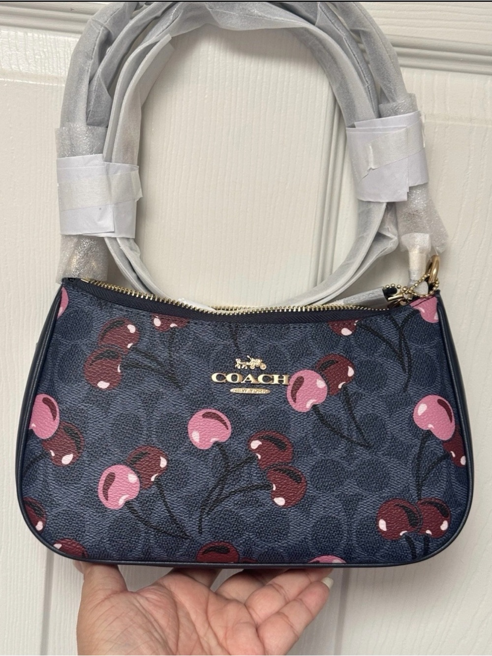 Coach Blue Cherry Print Shoulder Bag